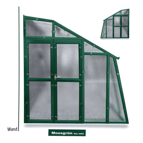 Vario Stahl Anlehngewächshaus Domus 4,5 Nörpelglas 4mm BxL:212x452cm 9,5m² Grün